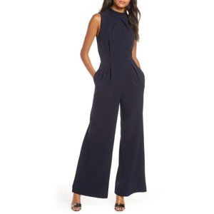 Julia Jordan Navy Mock-Neck Sleeveless Wide Leg Jumpsuit size 12 NWOT